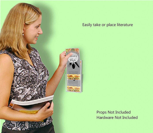 4"W Trifold Brochure Holder with Tape Countertop or Wall Mount Display