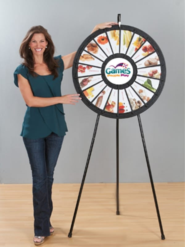 Model with prize wheel