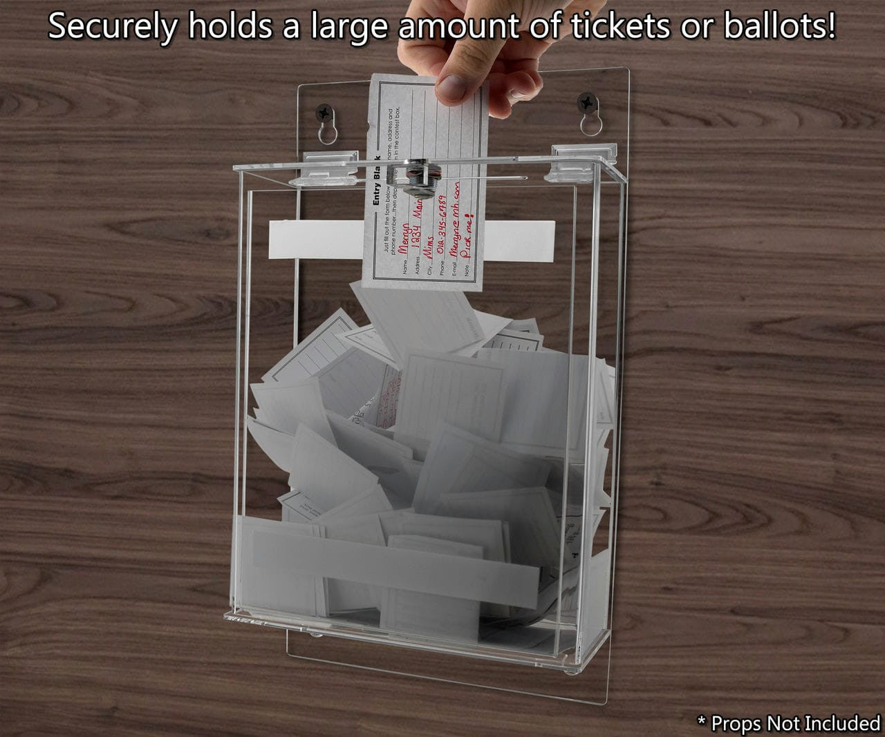 Securely holds a large amount of tickets or ballots