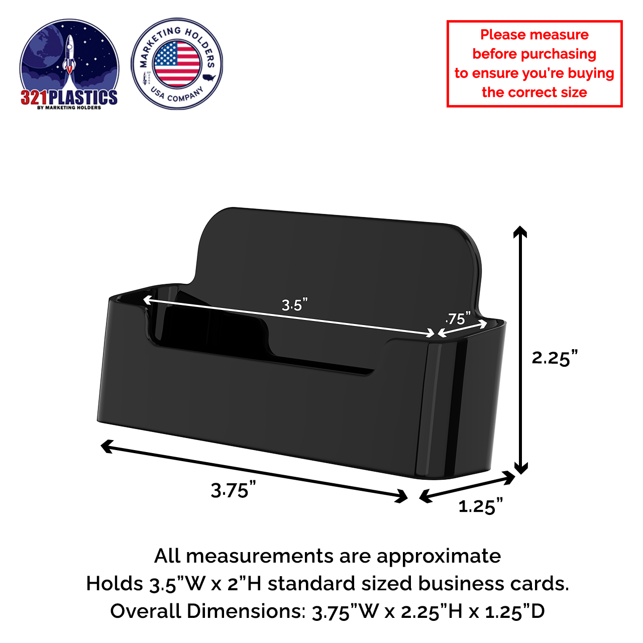 Business Card Holder Single Black Horizontal Pocket Countertop