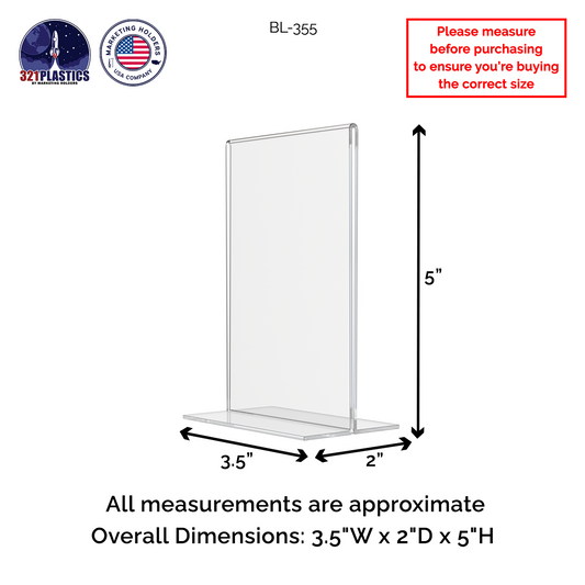 Sign Holder 3.5"W x 5"H Double Sided Bottom Load Table Tent