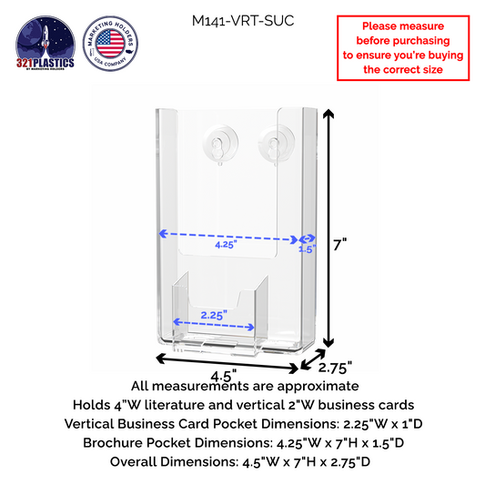 Suction Cup 4"W Trifold Holder with Vertical Card Pocket Window Mount