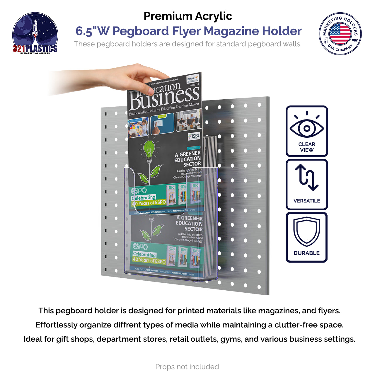 Pegboard 6.5"W Brochure Holder Booklet Display