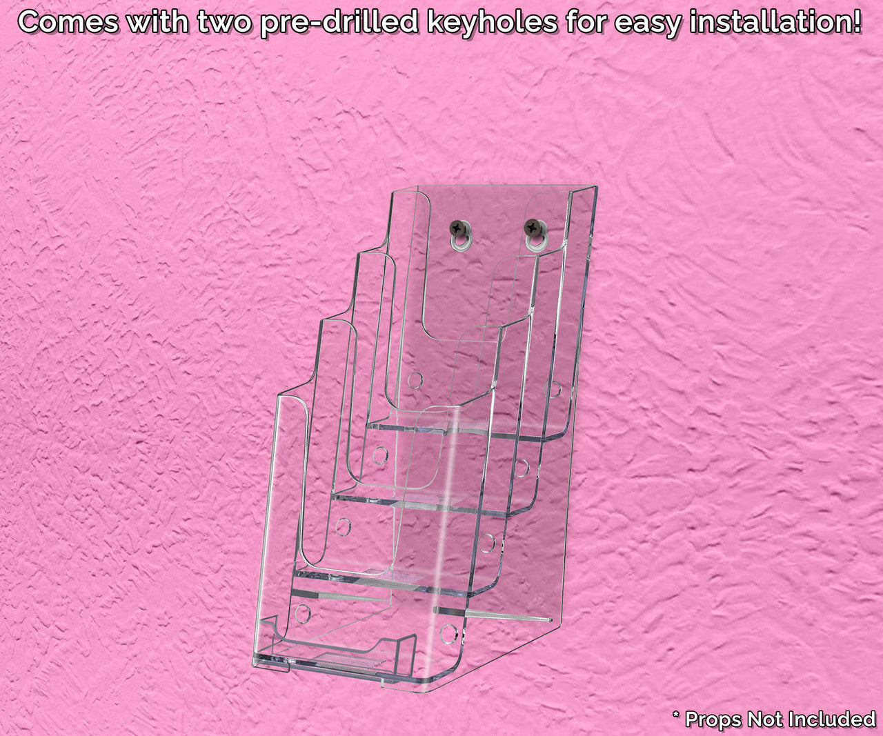 Tiered Trifold Holder for 4"W Brochures with Business Card Slot