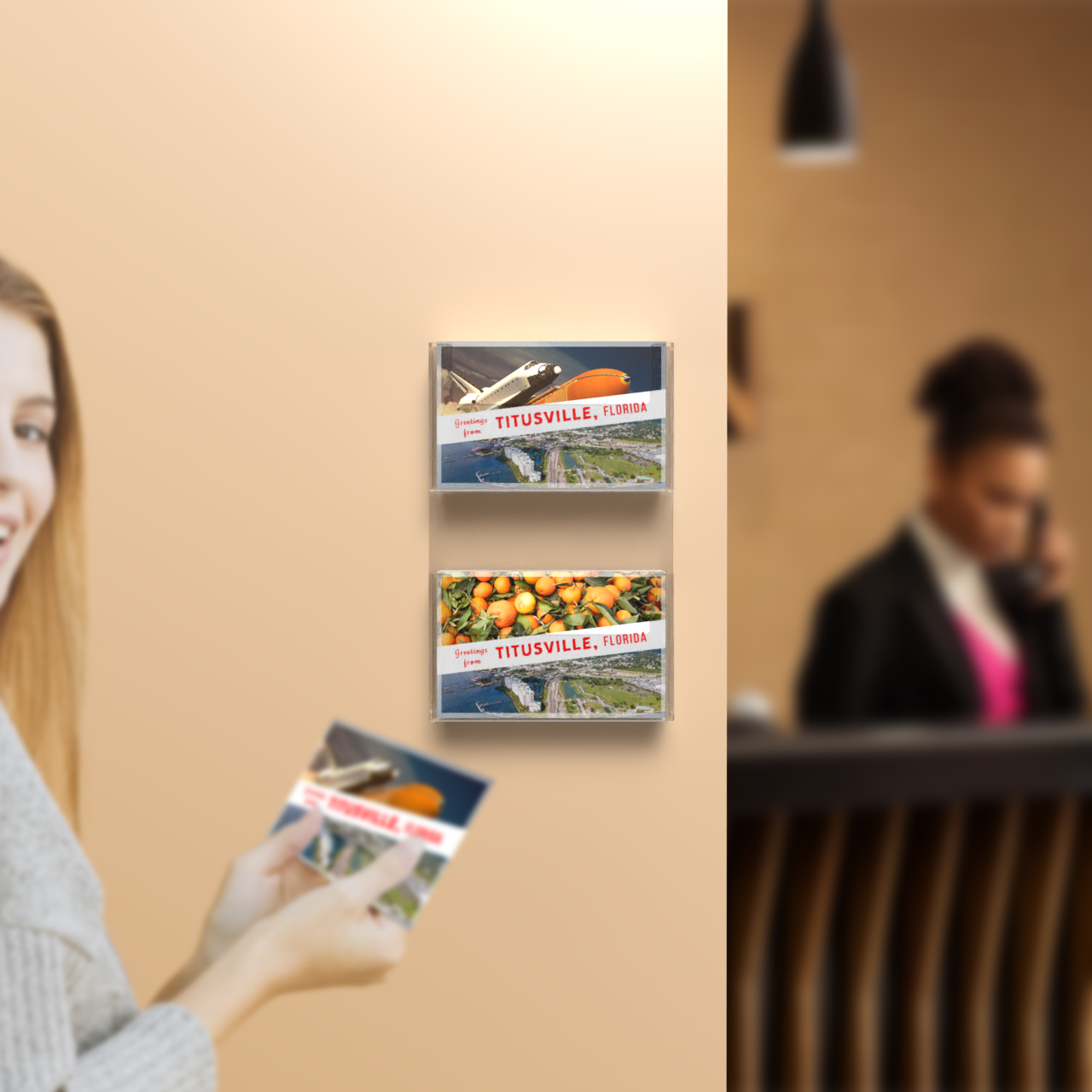 Wall 2 Pocket Postcard Holder for 6"W Advertising Literature