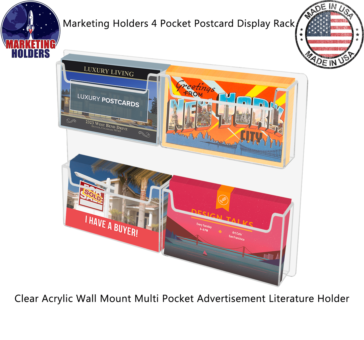 Four Pocket Postcard Holder for 6"W Advertising Literature