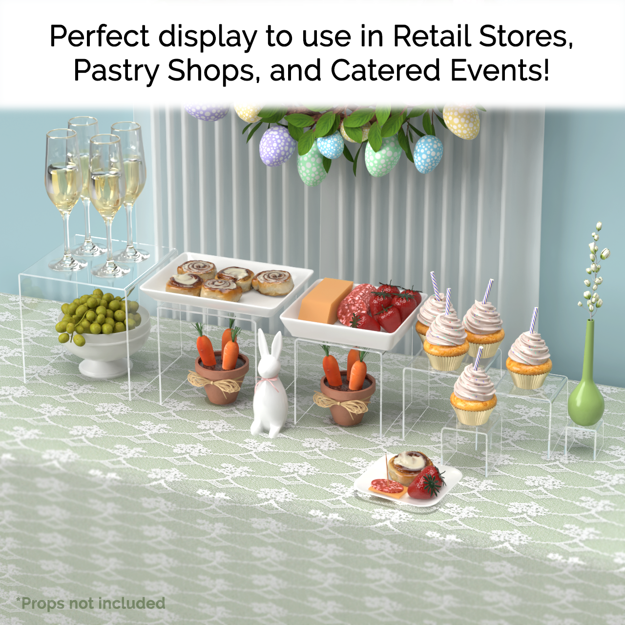 2" 3" 4" 5" 6" 7" 8" Riser Display Showcase Stands with 7 Pieces