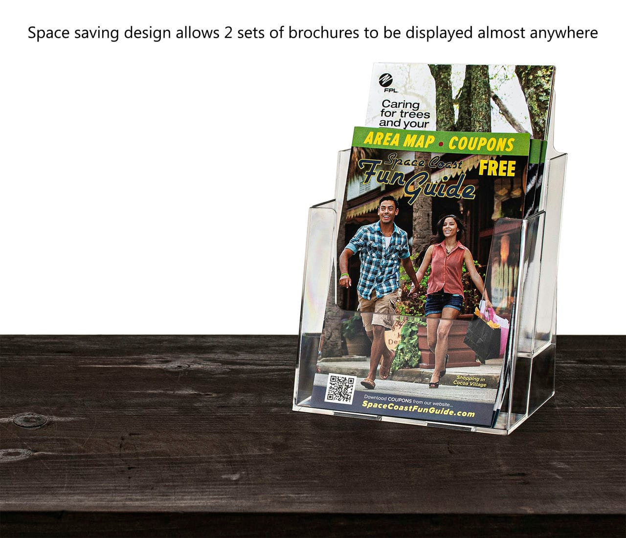 Brochure Holder Tiered 2 Pocket 6"W Bifold Display Rack