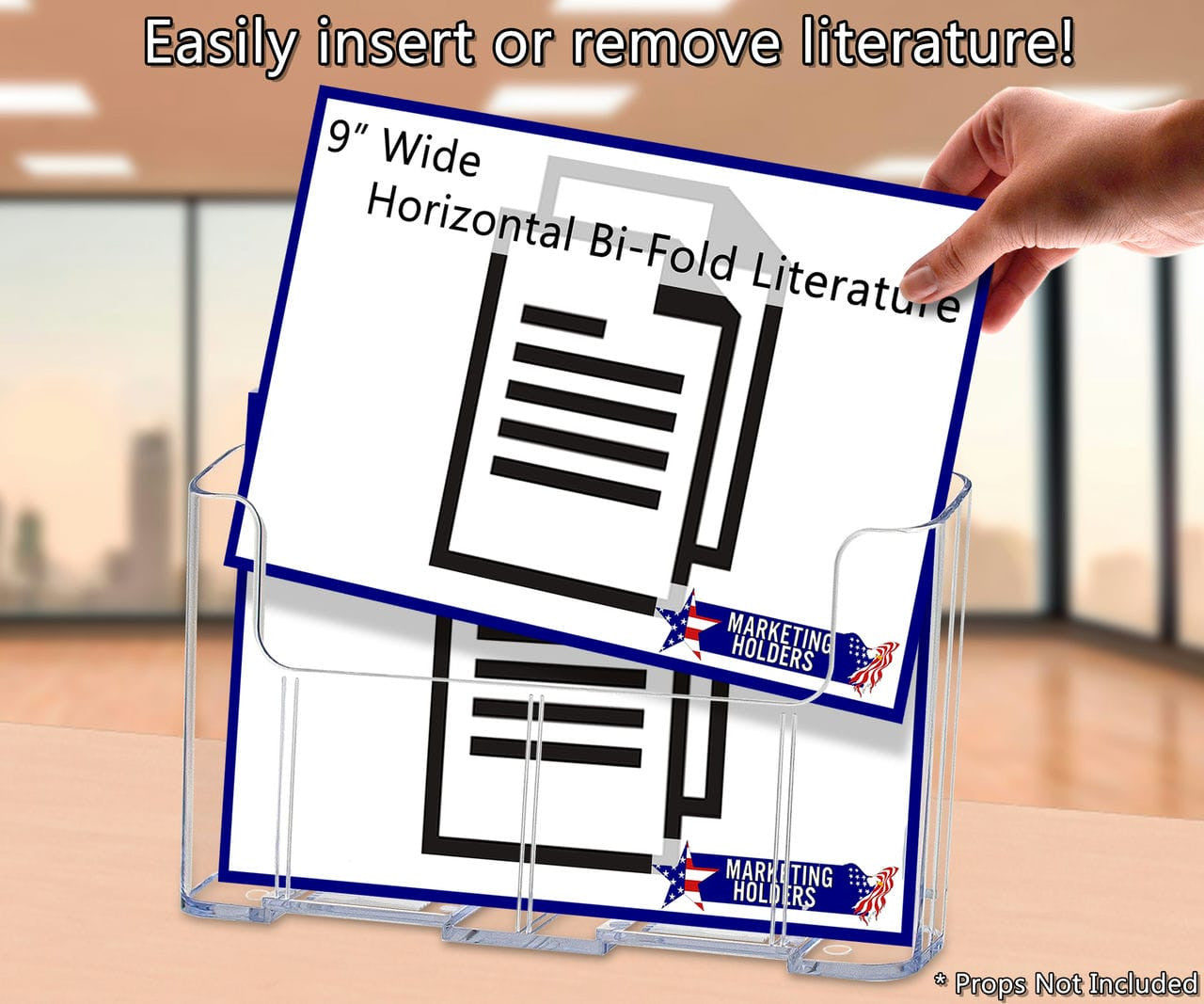 9"W Horizontal Bifold Brochure Leaflet Countertop Display Stand