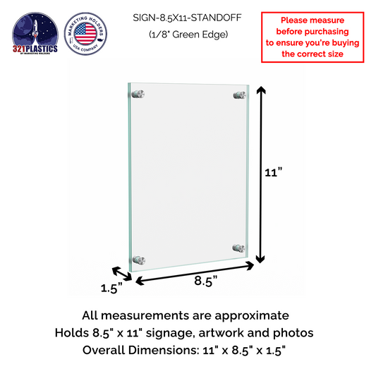 8.5" X 11" Wall Sign Holder Euro Style With Stainless Standoffs