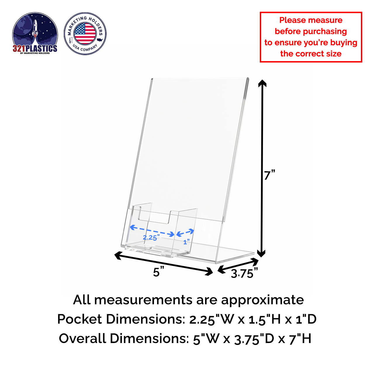 5"W x 7"H Slant Back Sign Holder with Vertical Card Pocket