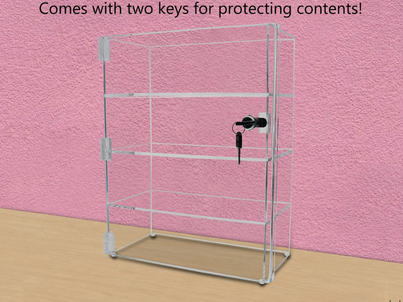 12"W x 8"D x 16"H Acrylic Locking Display Cabinet 3 Shelves