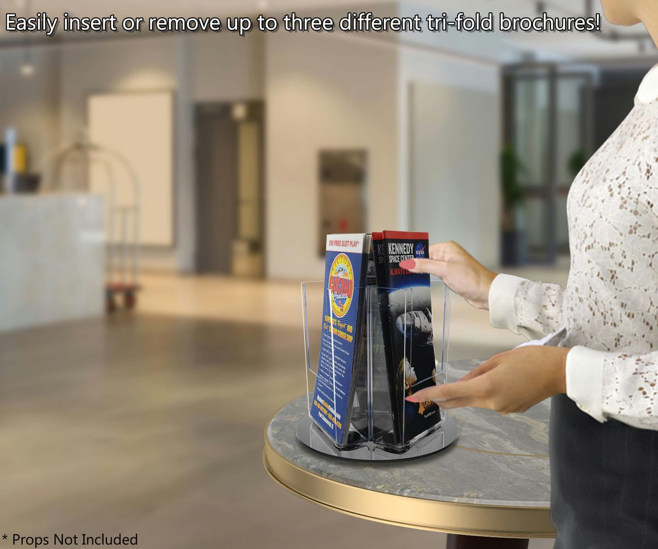 Rotating Holder for 4"W Trifolds 3 Pocket Display with Black Base