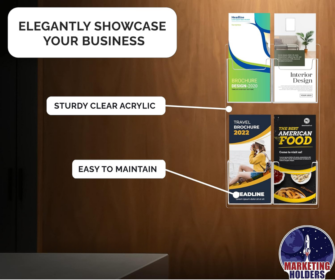 Wall 4 Pocket Brochure Holder for 4"W Trifold Literature