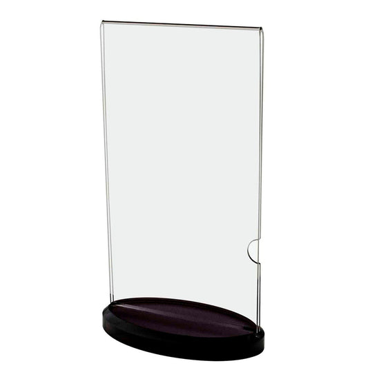 4"W x 9"H Table Sign Holder with Oval Black Base Acrylic Display