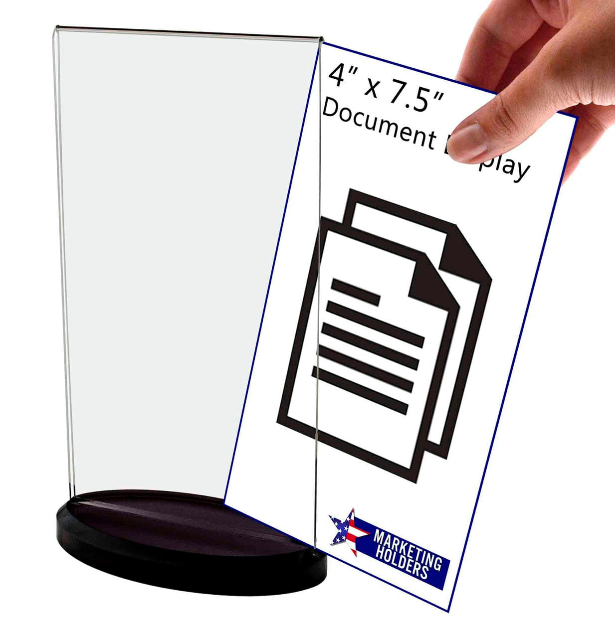 4"W x 9"H Table Sign Holder with Oval Black Base Acrylic Display