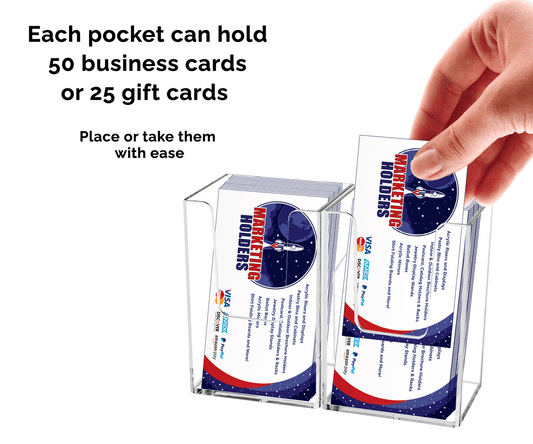 Vertical 2 Pocket Business Card Holder Extra Deep Tall Clear Bin