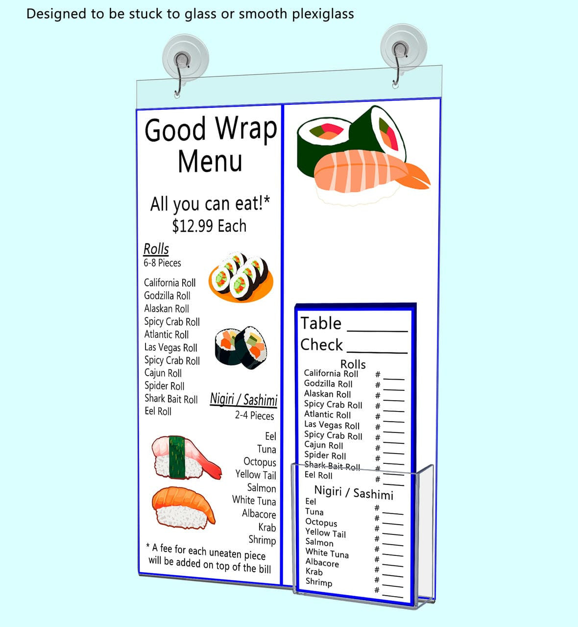 11"W x 17"H Sign Frame with Brochure Pocket and Suction Cups