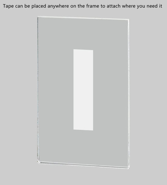 Two Inches Wide by Three and a Half Inches High Small Sign Holder Ad Frame Double Sided Adhesive Tape installed on a wall with adhesive
