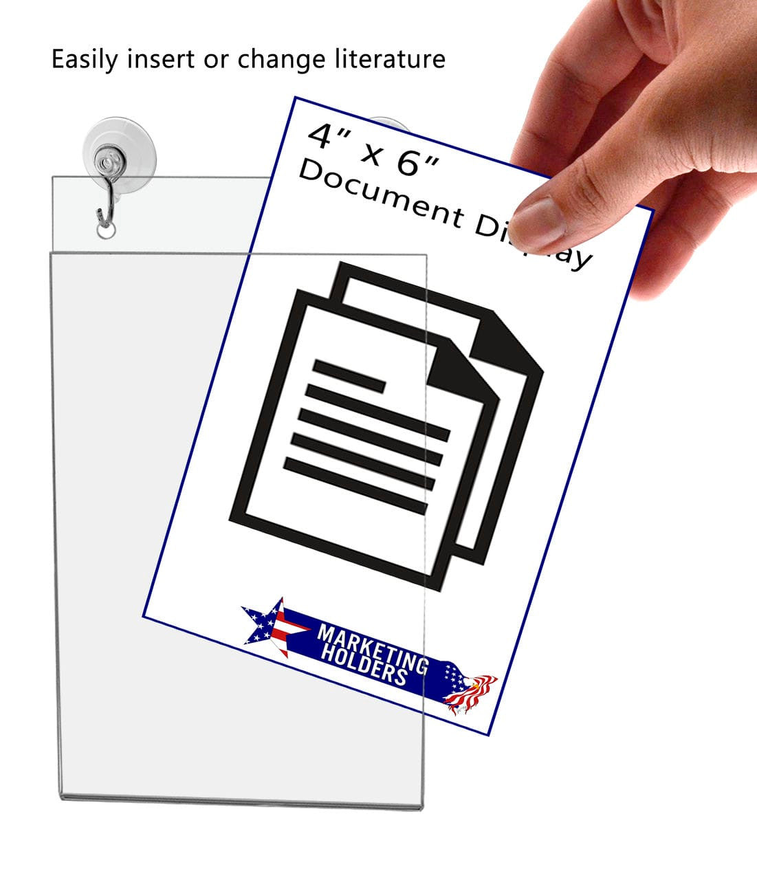 4"W x 6"H Window Mount Sign Holder Suction Cup with Hooks