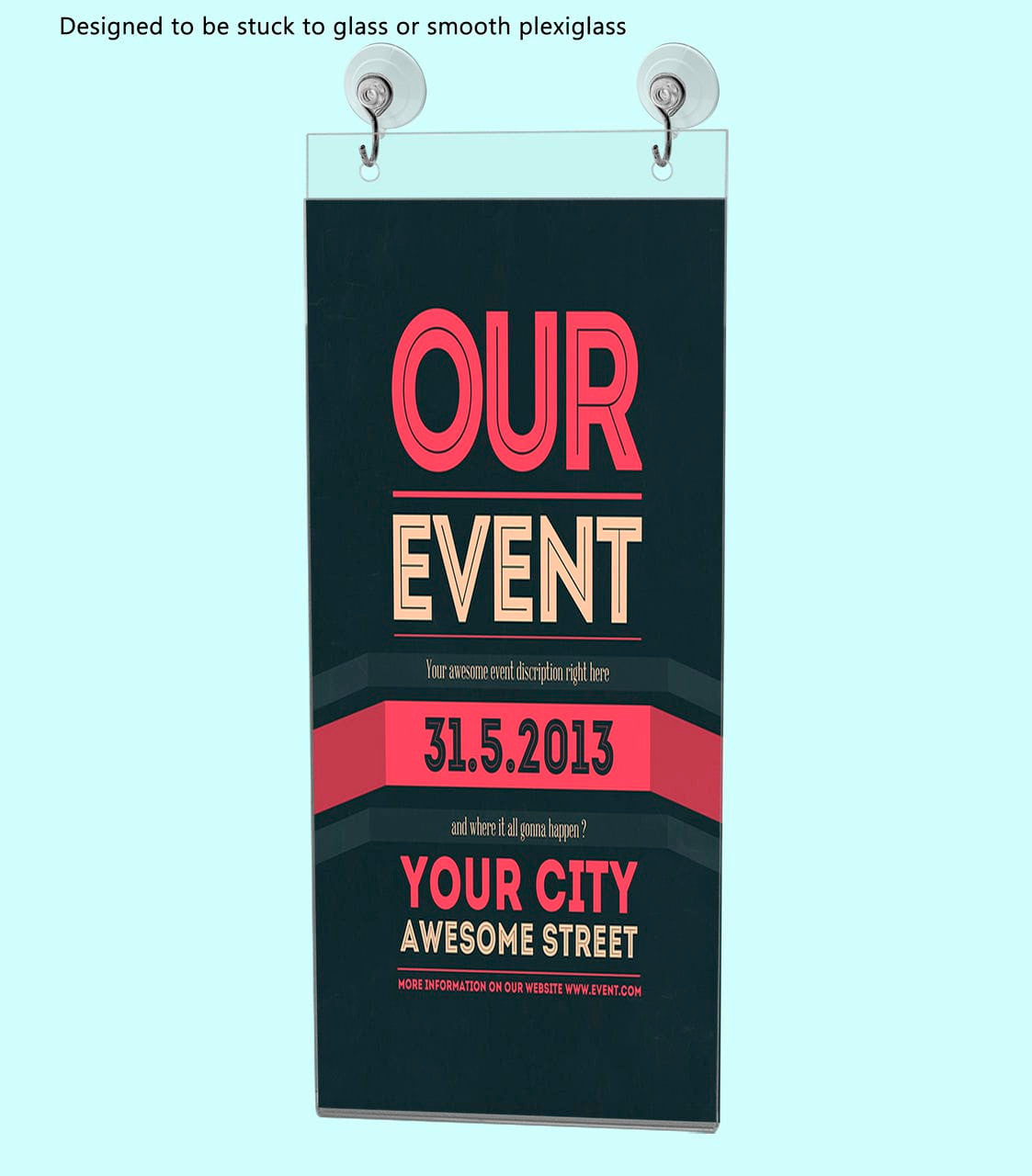 4"W x 9"H Window Mount Sign Holder Suction Cup with Hooks