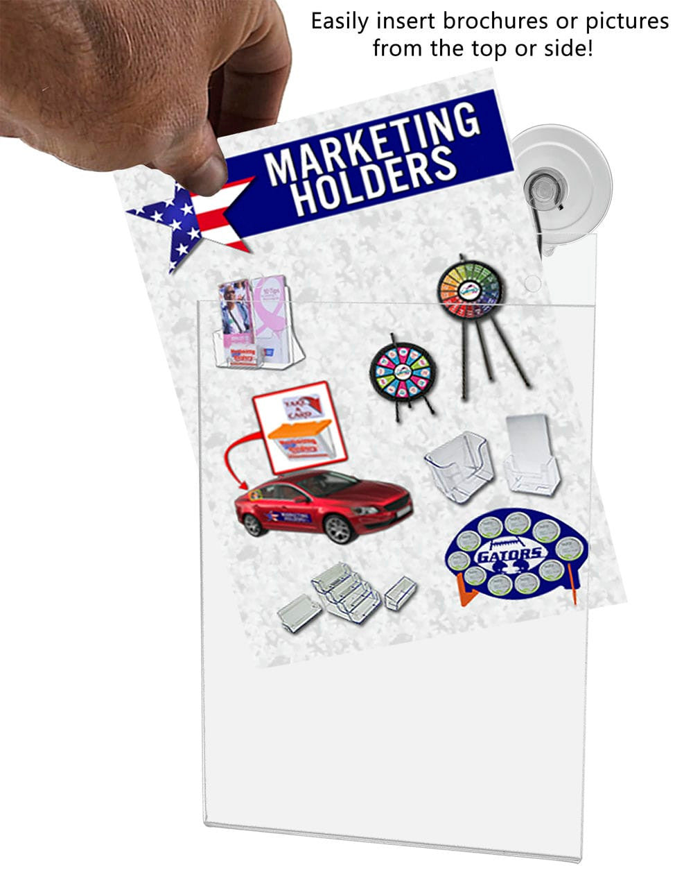 5"W x 7"H Window Mount Sign Holder Suction Cup with Hooks