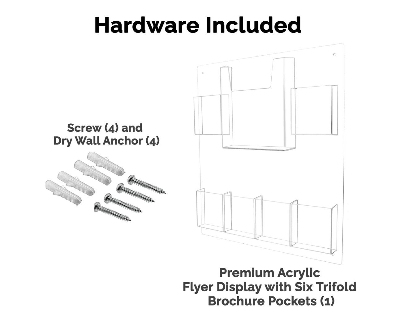 Wall 6 Pocket Brochure Rack for 4"W Trifold Literature with Catalog Holder