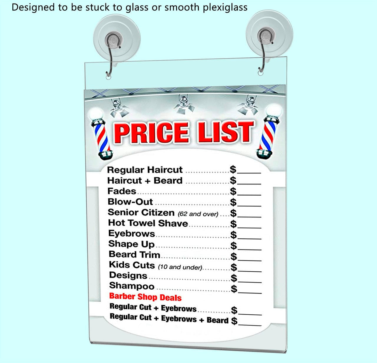 8"W x 10"H Window Mount Sign Holder Suction Cup with Hooks