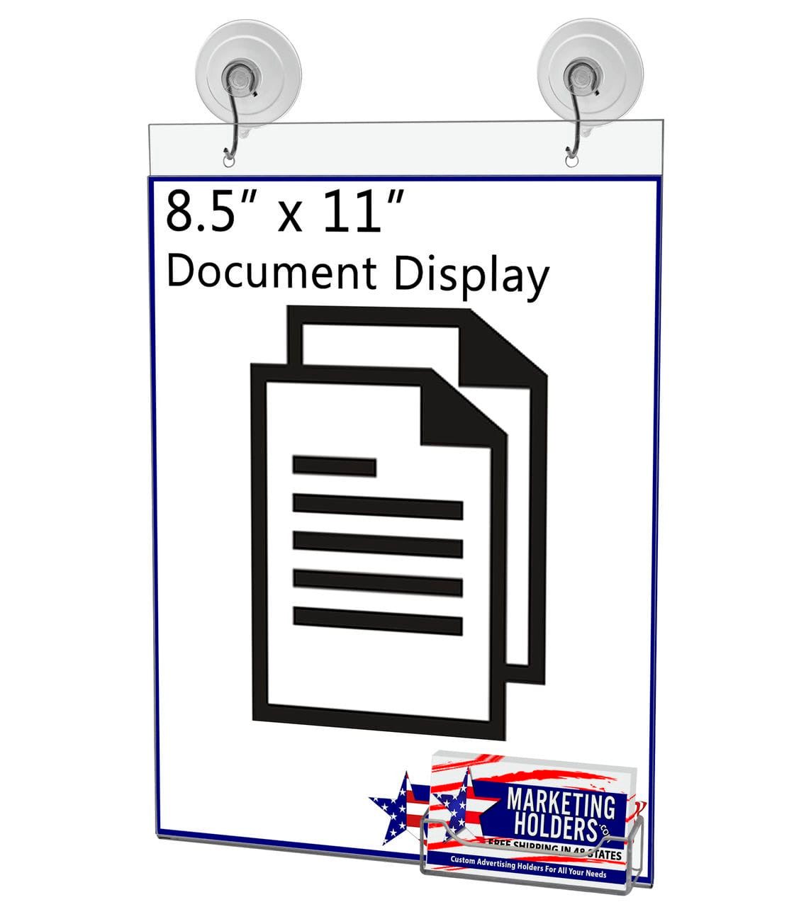 8.5"W x 11"H Window Sign Holder with Card Pocket and Suction Cup with Hooks
