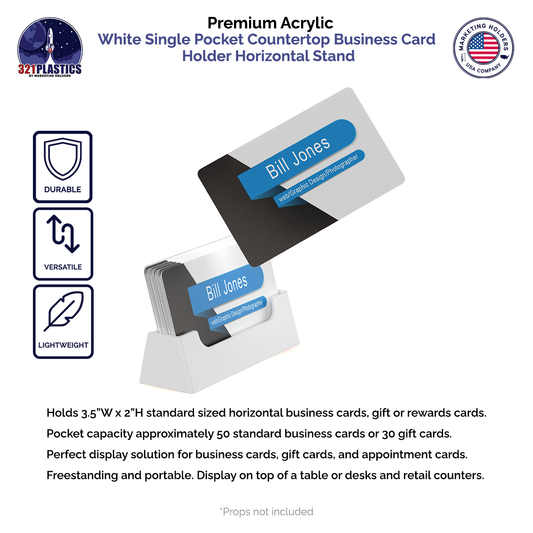 Business Card Holder White Pocket Plastic Horizontal Countertop
