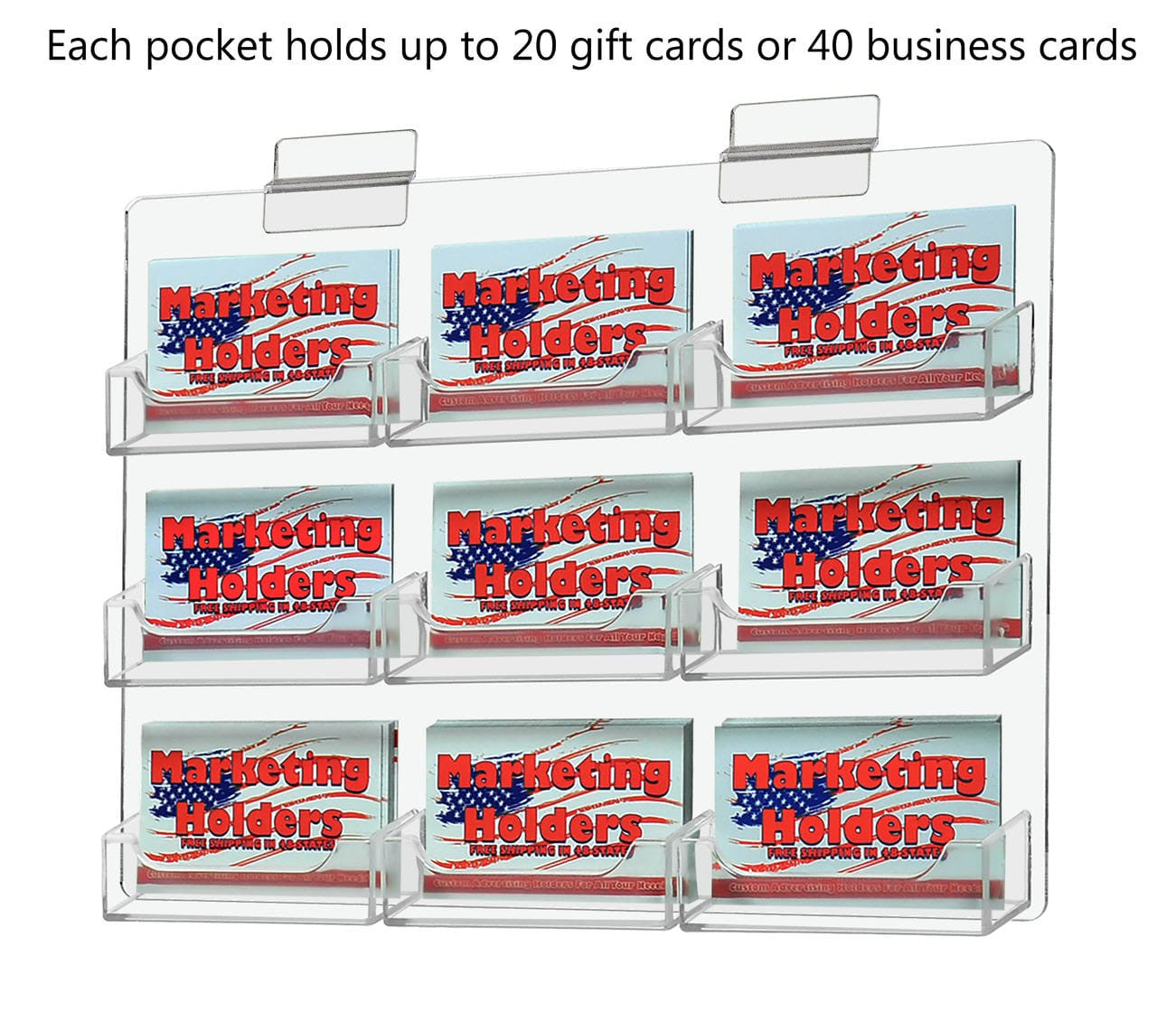 Each pocket holds up to Twenty gift cards or Forty business cards