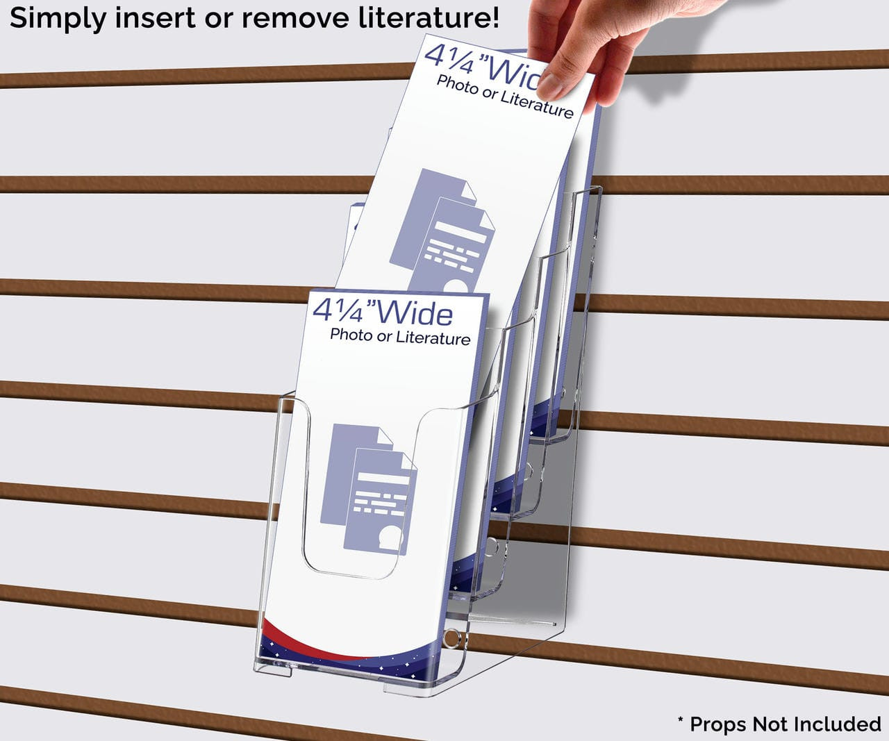 Slatwall 4"W Literature Display 4 Tier Trifold Brochure Holder