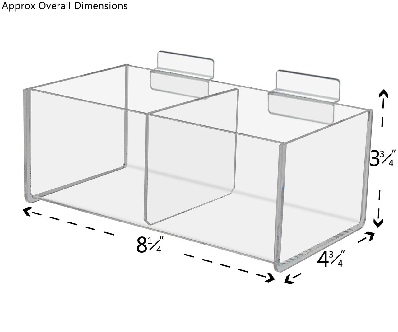 Slatwall 8"W Acrylic 2 Compartment Retail Merchandise Storage Bin