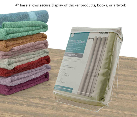 Wide base allows secure display of thicker products books or artwork