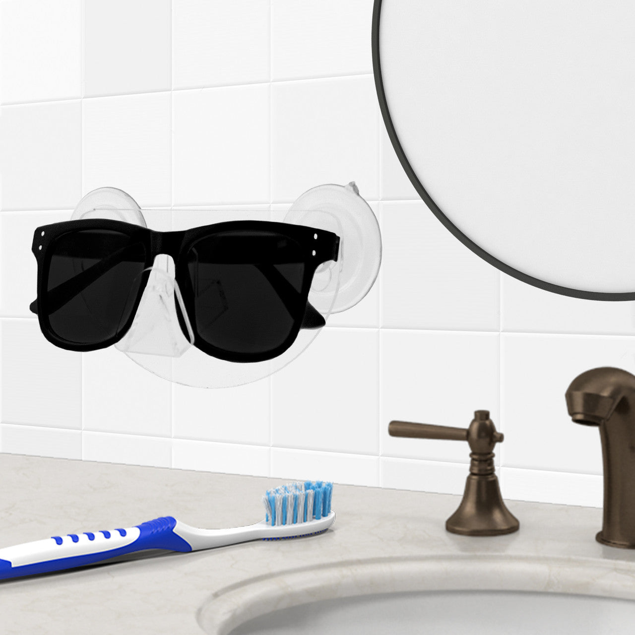 Tile Mount Eyewear Holder with Suction Cups for Bathrooms and Showers