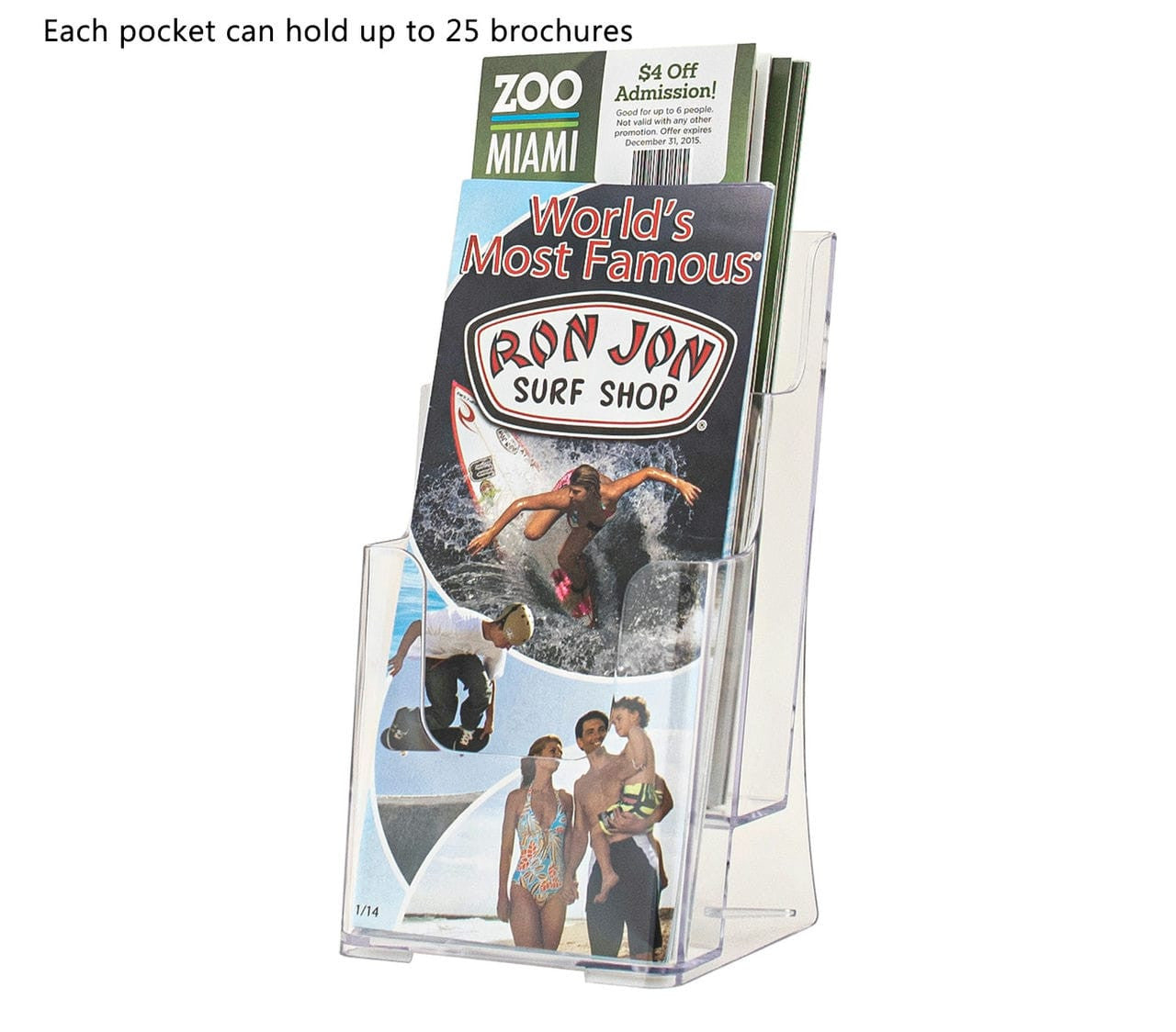 Each pocket can hold up to twenty five brochures