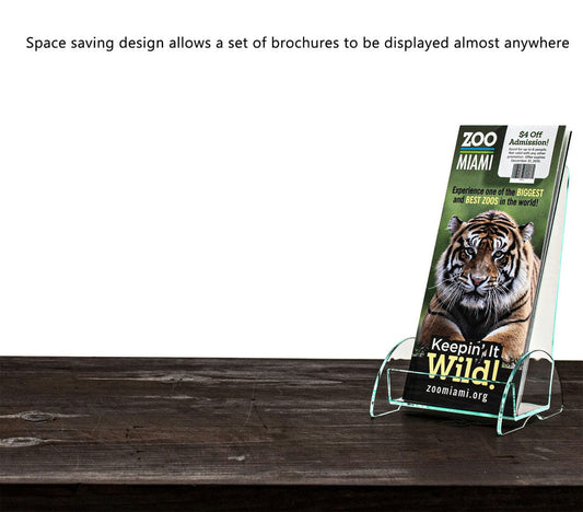 Space saving design allows a set of brochures to be displayed almost anywhere