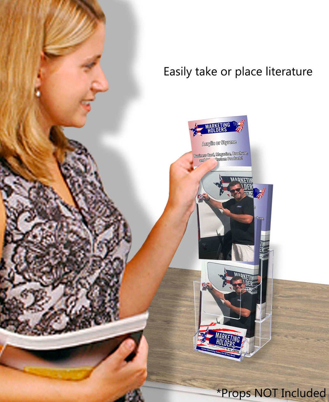 Trifold Holder for 4"W Brochures 2 Tier with Business Card Slot