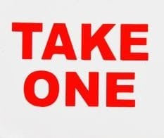 Red lettered Take One Sticker