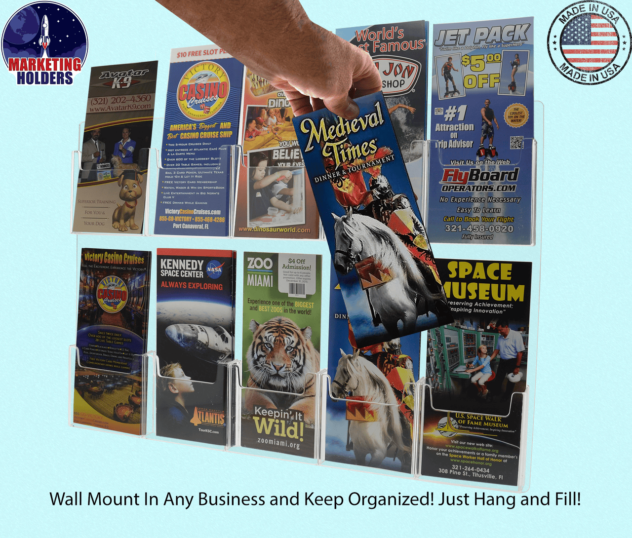 Wall 10 Pocket Brochure Holder for 4"W Trifold Literature