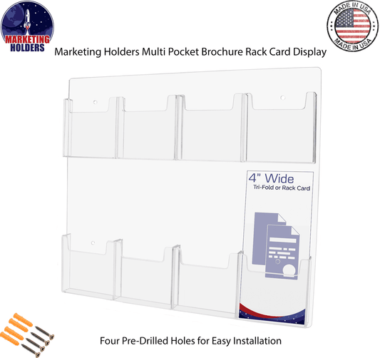 Wall 8 Pocket Brochure Holder for 4"W Trifold Literature
