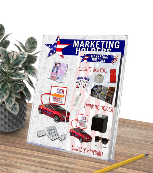 8.5"W x 11"H Slant Back Sign Holder with 4"W Rack Card Pocket