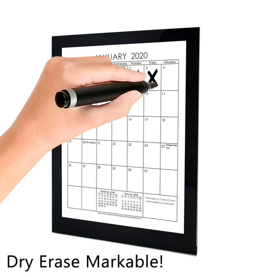 Eight and a Half Inches Wide by Eleven Inches High Frame Sign Holder Black Border calendar action hand writing