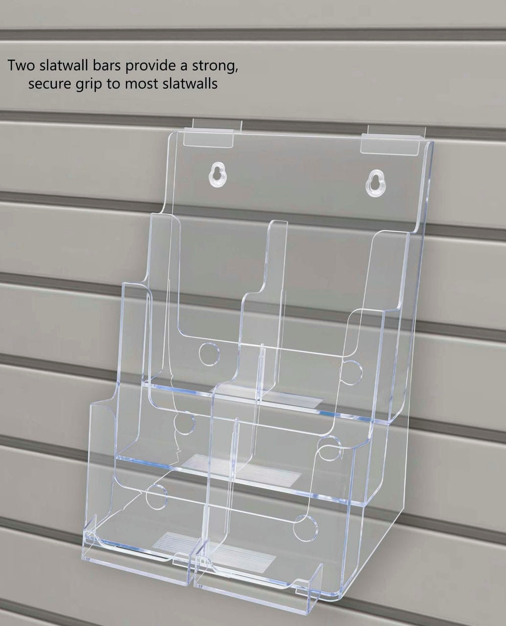 Slatwall Brochure Holder for Trifolds Flyers with 2 Card Pockets