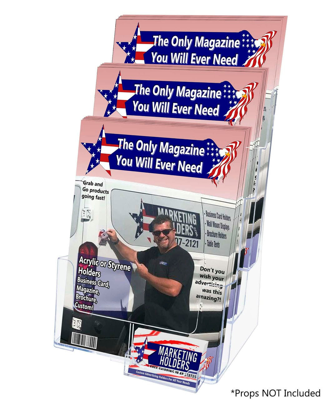 Slatwall Brochure Flyer Holder 3 Tier with Business Card Pocket