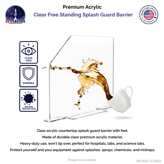 19"W x 18"H Splash Guard with Feet Acrylic Sink Barrier