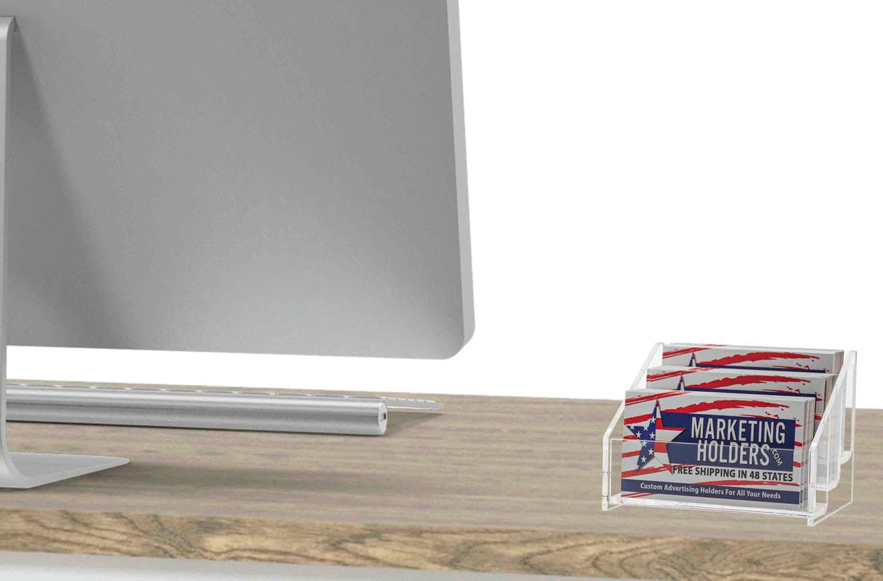 Three Tier Stadium Style Business Card Holder On Desk