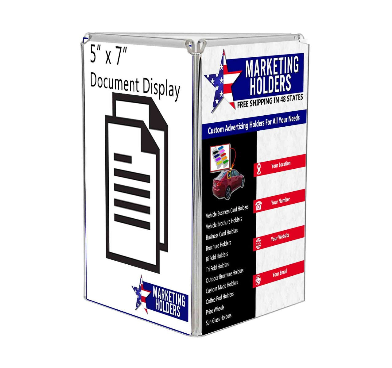 5"W x 7"H 3 Sided Sign Holder Table Tent Display