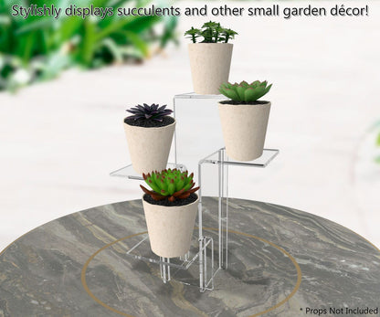 Stylishly displays succulents and other small garden décor