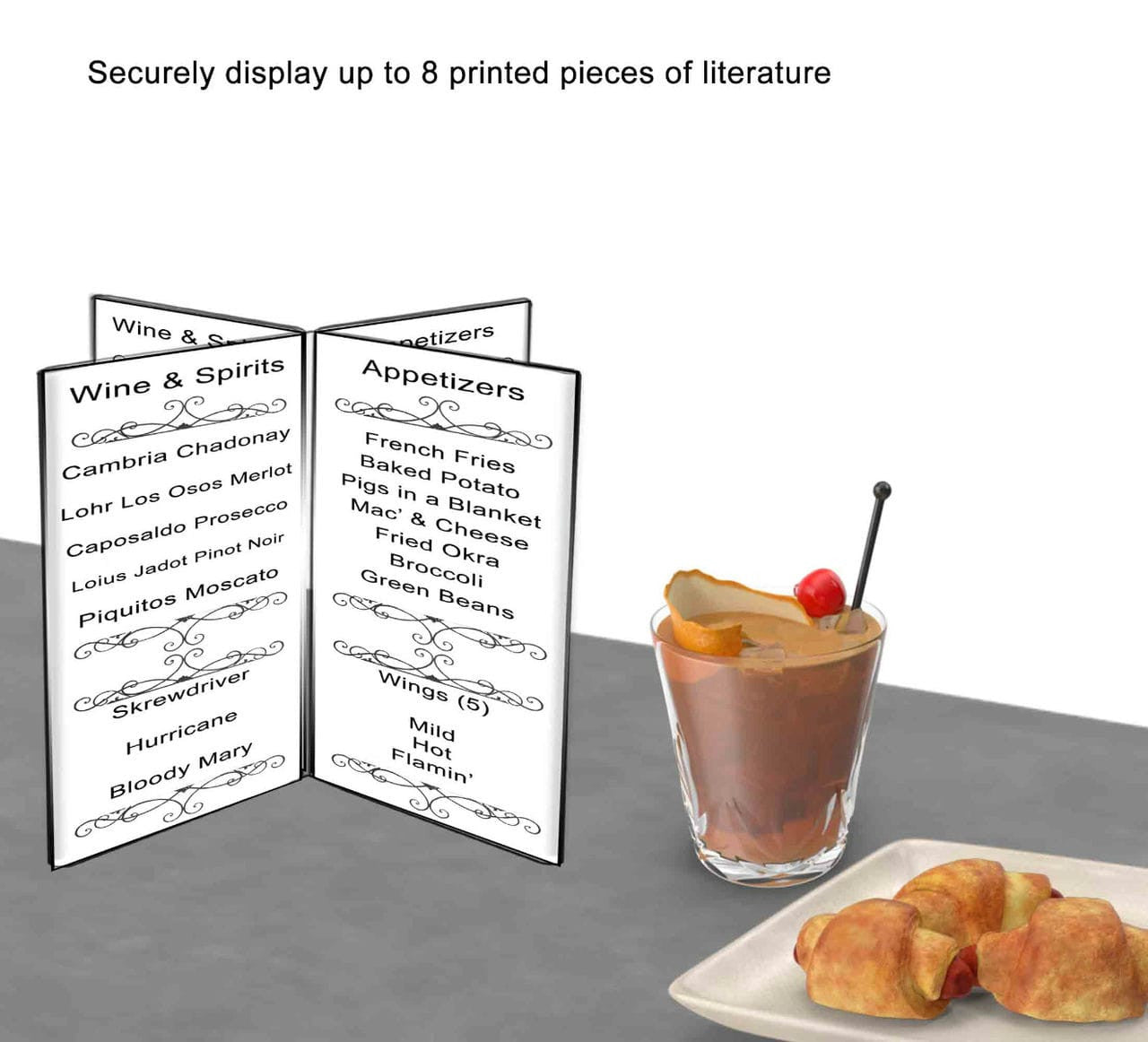 Securely display up to Eight pieces of literature